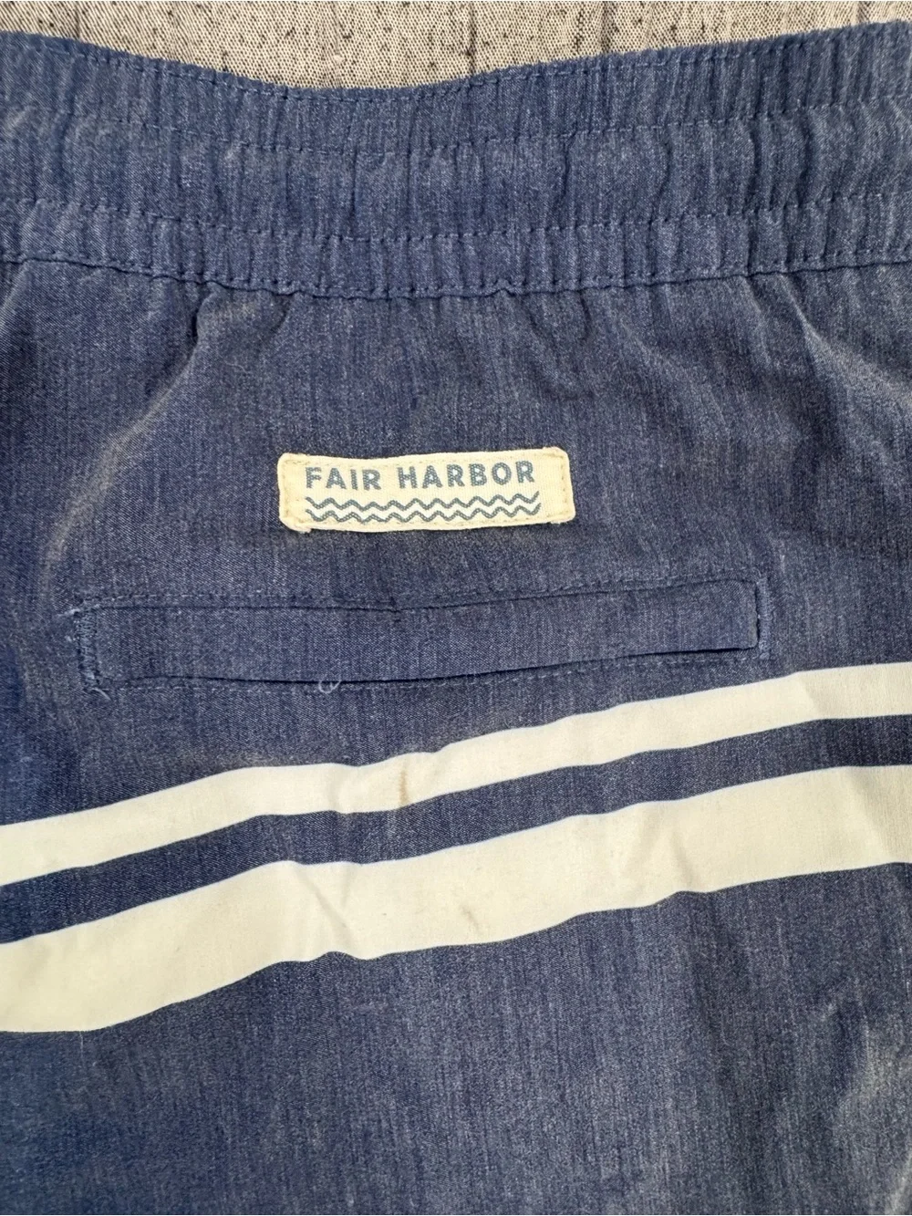 Fair Harbor Navy Swim Trunks with White Double Stripe